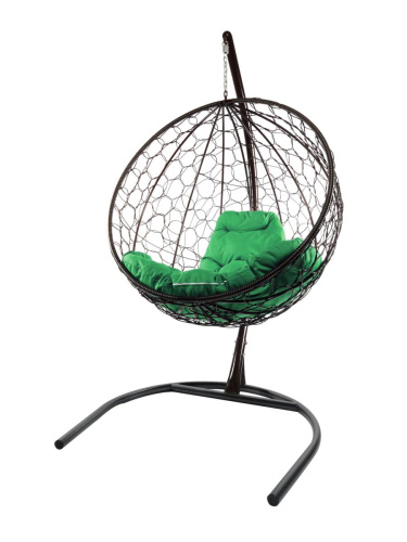 Подвесное кресло КРУГ с ротангом чёрное, зелёная подушка - купить в интернет-магазине Diopt.ru