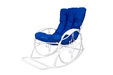 Кресло-качалка Овал ЛЮКС белое, синяя подушка