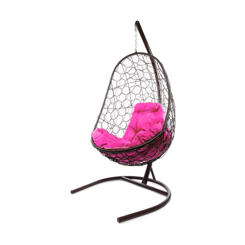 Подвесное кресло ОВАЛ с ротангом коричневое, розовая подушка - купить в интернет-магазине Diopt.ru