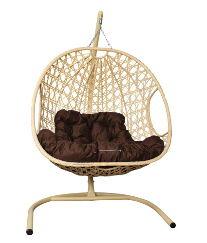 Подвесное кресло ДЛЯ ДВОИХ ЛЮКС с ротангом бежевое, коричневая подушка - купить в интернет-магазине Diopt.ru