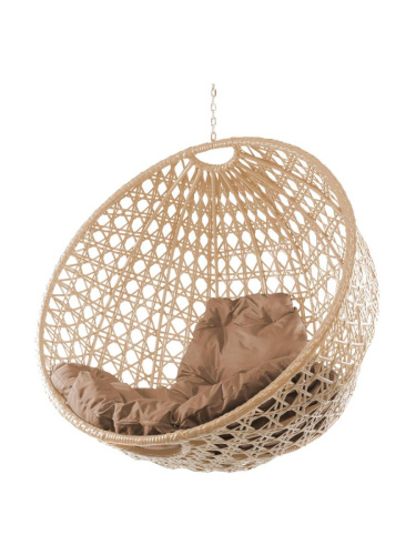 Подвесное кресло КРУГ ЛЮКС с ротангом, бежевое, бежевая подушка (БЕЗ СТОЙКИ) - купить в интернет-магазине Diopt.ru