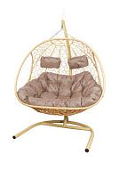 Подвесное кресло Добрыня  с ротангом бежевое, бежевая подушка (Ткань оксфорд)