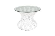 Стол Бонго мини со стеклом (бесцветный), белый, диаметр 0,40 м