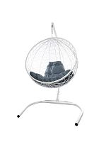 Подвесное кресло КРУГ с ротангом белое, серая подушка