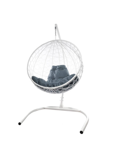 Подвесное кресло КРУГ с ротангом белое, серая подушка - купить в интернет-магазине Diopt.ru