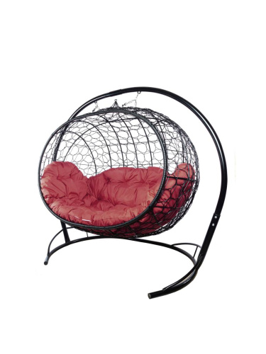 Подвесной диван УЛЕЙ с ротангом чёрный, бордовая подушка - купить в интернет-магазине Diopt.ru