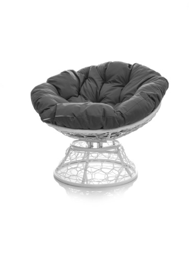 Кресло ПАПАСАН пружинка с ротангом белое, серая подушка - купить в интернет-магазине Diopt.ru