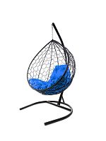 Подвесное кресло КАПЛЯ с ротангом чёрное, синяя подушка