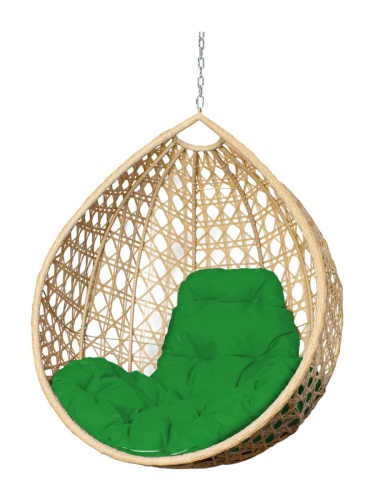 Подвесное кресло КАПЛЯ ЛЮКС с ротангом, бежевое, зелёная подушка (БЕЗ СТОЙКИ) - купить в интернет-магазине Diopt.ru Подвесное кресло КАПЛЯ ЛЮКС с ротангом, бежевое, зелёная подушка (БЕЗ СТОЙКИ) - купить в интернет-магазине Diopt.ru