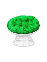 Кресло ПАПАСАН с ротангом белое, зелёная подушка
