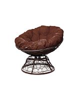 Кресло ПАПАСАН пружинка с ротангом коричневое, коричневая подушка