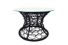 Стол Бонго мини классика со стеклом (бесцветный), черный, диаметр 0,40 м