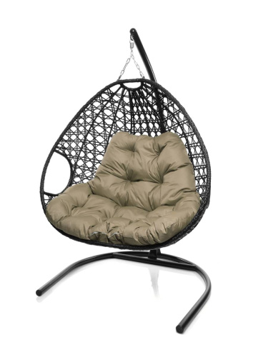 Подвесное кресло ДЛЯ ДВОИХ ЛЮКС с ротангом чёрное, бежевая подушка - купить в интернет-магазине Diopt.ru