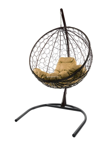 Подвесное кресло КРУГ с ротангом чёрное, бежевая подушка - купить в интернет-магазине Diopt.ru