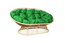 Диван МАМАСАН с ротангом бежевый, зеленая   подушка