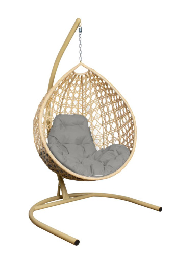 Подвесное кресло КАПЛЯ ЛЮКС с ротангом бежевое, серая подушка - купить в интернет-магазине Diopt.ru Подвесное кресло КАПЛЯ ЛЮКС с ротангом бежевое, серая подушка - купить в интернет-магазине Diopt.ru