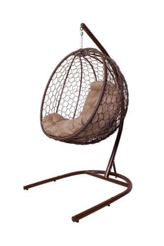 Подвесное кресло КАПЛЯ складной, с ротангом коричневое, бежевая подушка - купить в интернет-магазине Diopt.ru