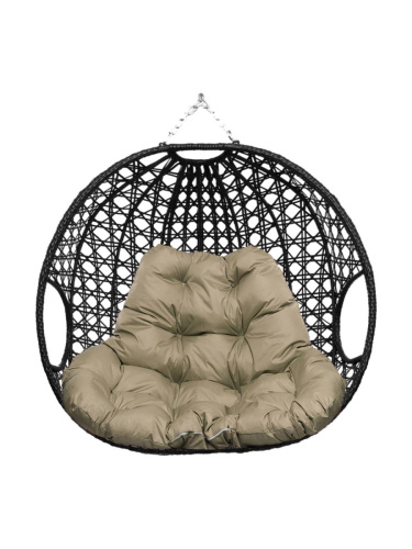 Подвесное кресло ДЛЯ ДВОИХ ЛЮКС, с ротангом, чёрный, бежевая подушка (БЕЗ СТОЙКИ) - купить в интернет-магазине Diopt.ru