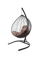 Подвесное кресло КАПЛЯ с ротангом чёрное, коричневая подушка