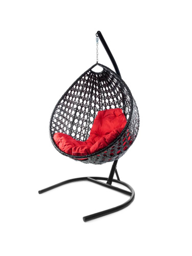 Подвесное кресло КАПЛЯ ЛЮКС с ротангом чёрное, красная подушка - купить в интернет-магазине Diopt.ru