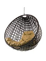 Подвесное кресло КРУГ ЛЮКС с ротангом, коричневый, желтый подушка (БЕЗ СТОЙКИ)