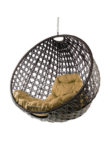 Подвесное кресло КРУГ ЛЮКС с ротангом, коричневый, желтый подушка (БЕЗ СТОЙКИ) - купить в интернет-магазине Diopt.ru Подвесное кресло КРУГ ЛЮКС с ротангом, коричневый, желтый подушка (БЕЗ СТОЙКИ) - купить в интернет-магазине Diopt.ru