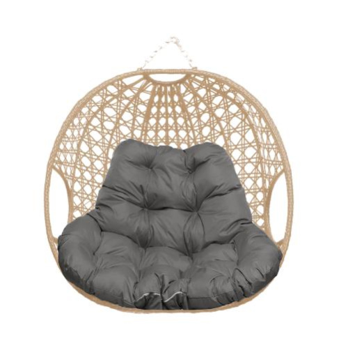 Подвесное кресло ДЛЯ ДВОИХ ЛЮКС, с ротангом, бежевое, серая подушка (БЕЗ СТОЙКИ) - купить в интернет-магазине Diopt.ru