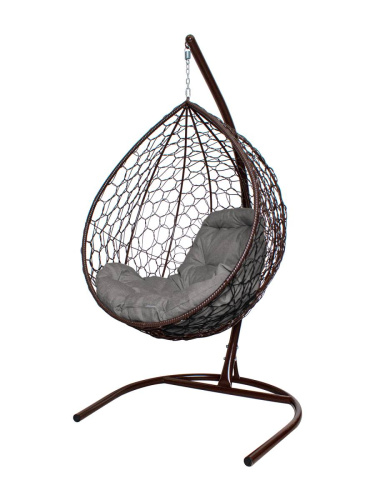 Подвесное кресло КАПЛЯ с ротангом коричневое, подушка Пепел - купить в интернет-магазине Diopt.ru