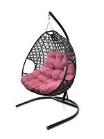 Подвесное кресло ДЛЯ ДВОИХ ЛЮКС с ротангом чёрное, розовая подушка