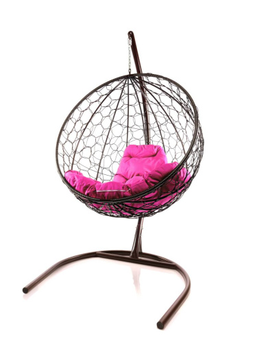 Подвесное кресло КРУГ с ротангом коричневое, розовая подушка - купить в интернет-магазине Diopt.ru