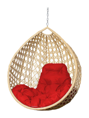Подвесное кресло КАПЛЯ ЛЮКС с ротангом, бежевое, красная подушка (БЕЗ СТОЙКИ) - купить в интернет-магазине Diopt.ru Подвесное кресло КАПЛЯ ЛЮКС с ротангом, бежевое, красная подушка (БЕЗ СТОЙКИ) - купить в интернет-магазине Diopt.ru