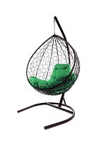 Подвесное кресло КАПЛЯ с ротангом коричневое, зелёная подушка