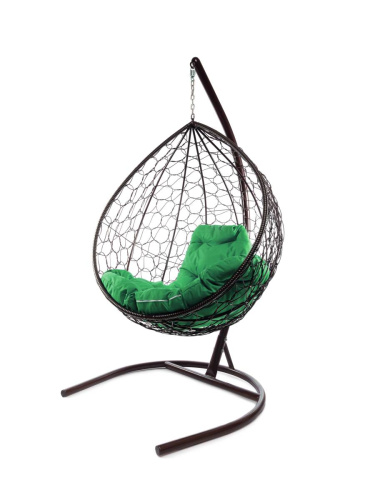 Подвесное кресло КАПЛЯ с ротангом коричневое, зелёная подушка - купить в интернет-магазине Diopt.ru