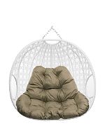 Подвесное кресло ДЛЯ ДВОИХ ЛЮКС, с ротангом, белый, бежевая подушка (БЕЗ СТОЙКИ)