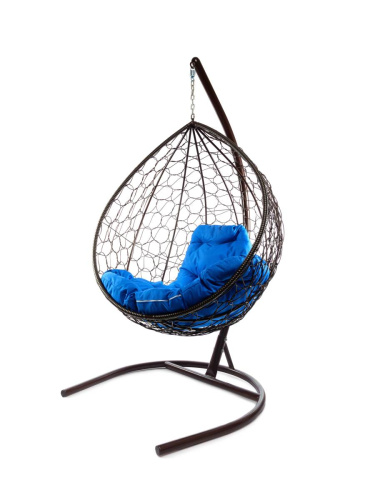 Подвесное кресло КАПЛЯ с ротангом коричневое, синяя подушка - купить в интернет-магазине Diopt.ru