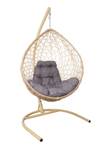 Подвесное кресло КАПЛЯ Home с ротангом бежевое, подушка Пепел - купить в интернет-магазине Diopt.ru