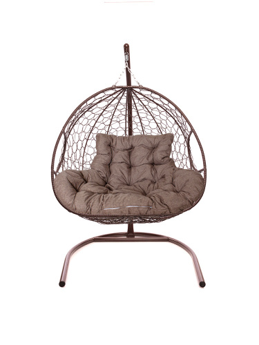 Подвесное кресло ДЛЯ ДВОИХ Home с ротангом коричневое, подушка Какао - купить в интернет-магазине Diopt.ru