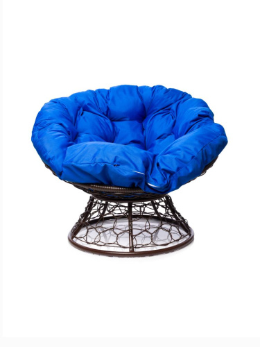 Кресло ПАПАСАН с ротангом коричневое, синяя подушка - купить в интернет-магазине Diopt.ru