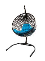Подвесное кресло КРУГ ЛЮКС с ротангом чёрное, голубая подушка