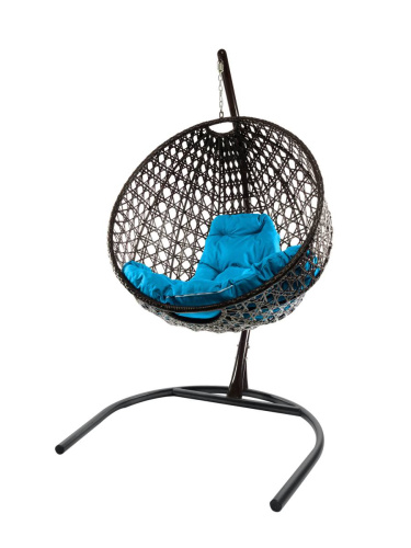 Подвесное кресло КРУГ ЛЮКС с ротангом чёрное, голубая подушка - купить в интернет-магазине Diopt.ru