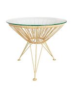 Стол РАКУШКА со стеклом, с ротангом, бежевый