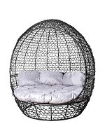 Диван Комфорт Купол с ротангом, чёрный, серая подушка