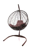 Подвесное кресло КРУГ с ротангом коричневое, коричневая подушка