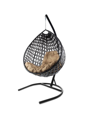 Подвесное кресло КАПЛЯ ЛЮКС с ротангом чёрное, бежевая подушка - купить в интернет-магазине Diopt.ru