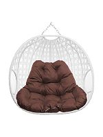 Подвесное кресло ДЛЯ ДВОИХ ЛЮКС, с ротангом, белый, коричневая подушка (БЕЗ СТОЙКИ)