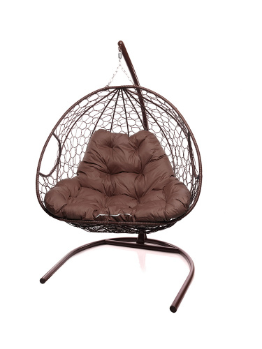 Подвесное кресло ДЛЯ ДВОИХ с ротангом коричневое, коричневая подушка - купить в интернет-магазине Diopt.ru