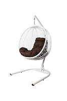 Подвесное кресло КАПЛЯ складной, с ротангом белое, коричневая подушка