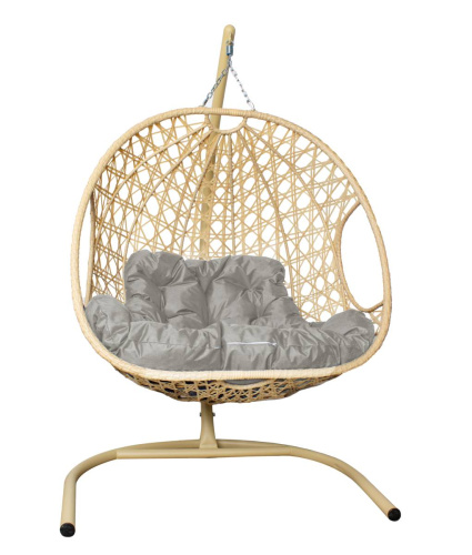 Подвесное кресло ДЛЯ ДВОИХ ЛЮКС с ротангом бежевое, серая подушка - купить в интернет-магазине Diopt.ru