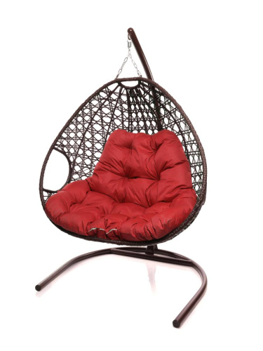 Подвесное кресло ДЛЯ ДВОИХ ЛЮКС с ротангом коричневое, красная подушка - купить в интернет-магазине Diopt.ru