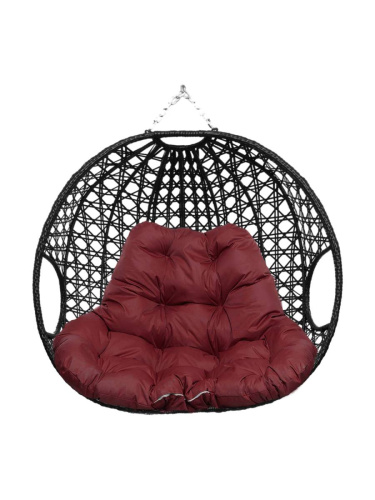 Подвесное кресло ДЛЯ ДВОИХ ЛЮКС, с ротангом, чёрный, бордовая подушка (БЕЗ СТОЙКИ) - купить в интернет-магазине Diopt.ru